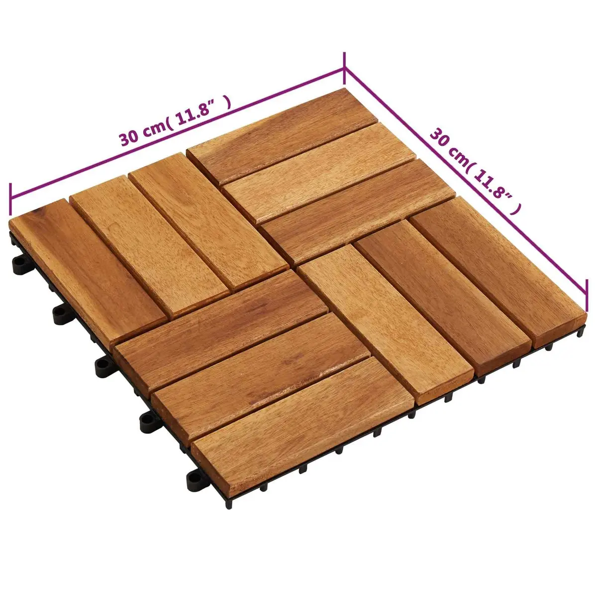 Brown Acacia Hardwood Interlocking Decking Tiles Square 30x30cm for Outdoor and Indoor Use