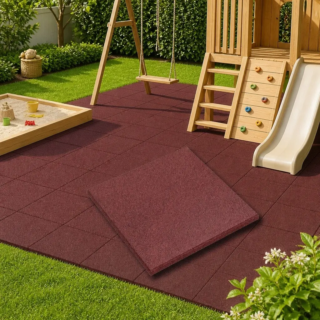 Fall Protection Tiles Rubber Outdoor Garden Flooring 50x50cm Red 12 Piece