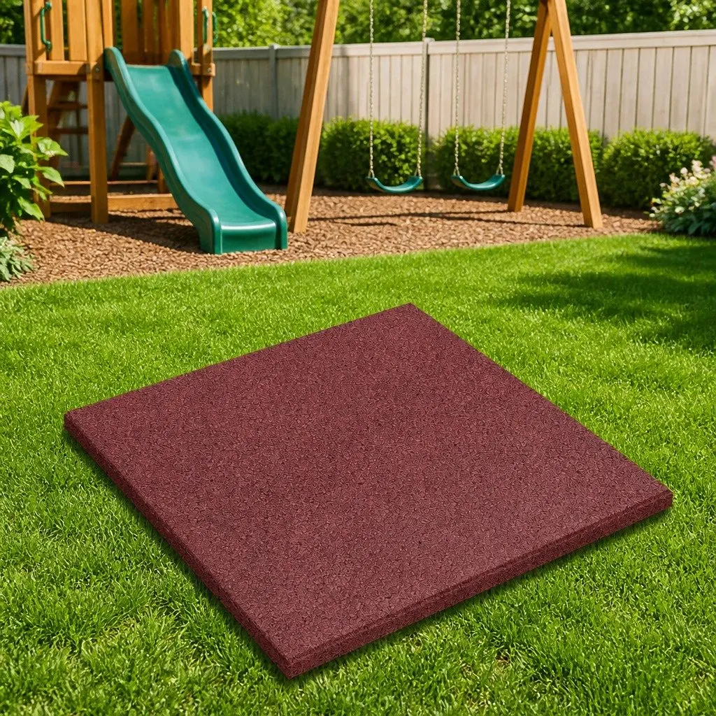 Outdoor Rubber Safety Flooring Tiles 50x50cm Red 18 Pieces Fall Protection 3cm Thick