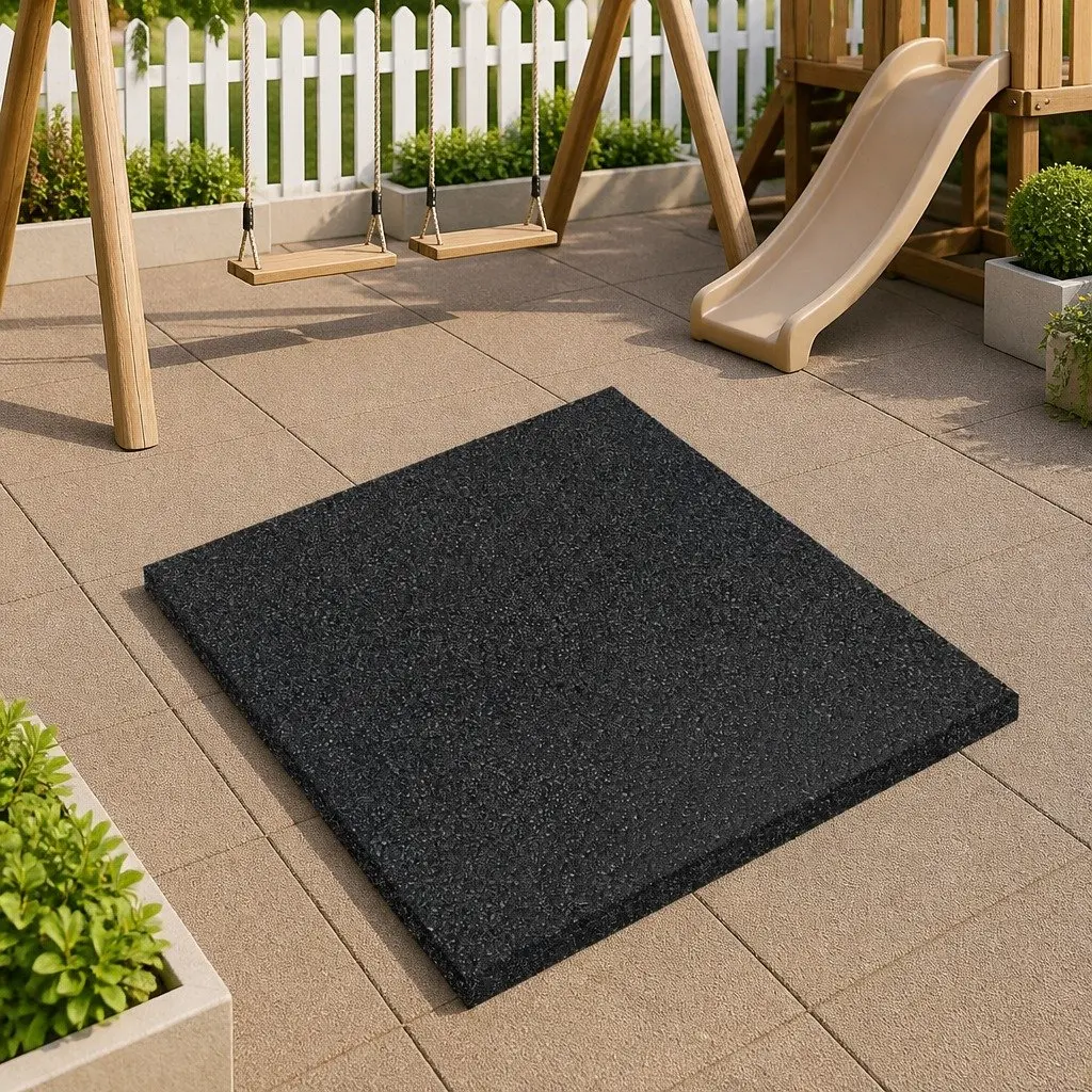 Fall Protection Tiles Rubber 50 x 50 cm 3 cm Thick Black Outdoor Flooring