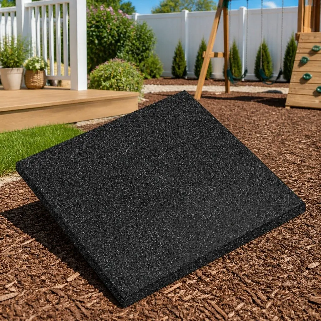 Fall Protection Tiles Rubber 50 x 50 cm Black 24 Piece Outdoor Garden Flooring Safety