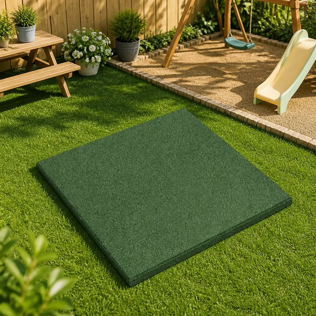 Rubber Fall Protection Tiles Green 50x50cm Outdoor Garden Flooring 12 Piece