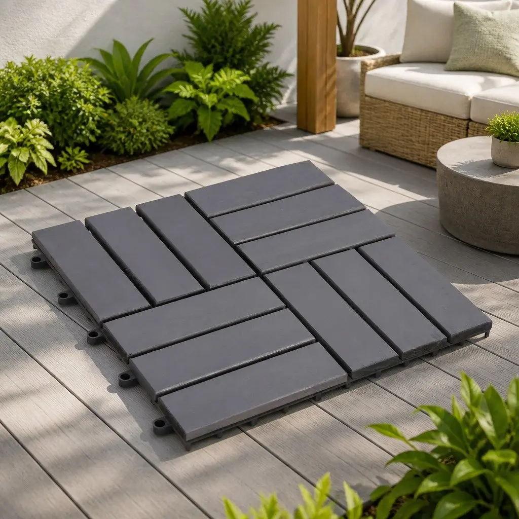 Decking Tile Acacia Hardwood Interlocking 30 x 30 cm Grey 20 Piece