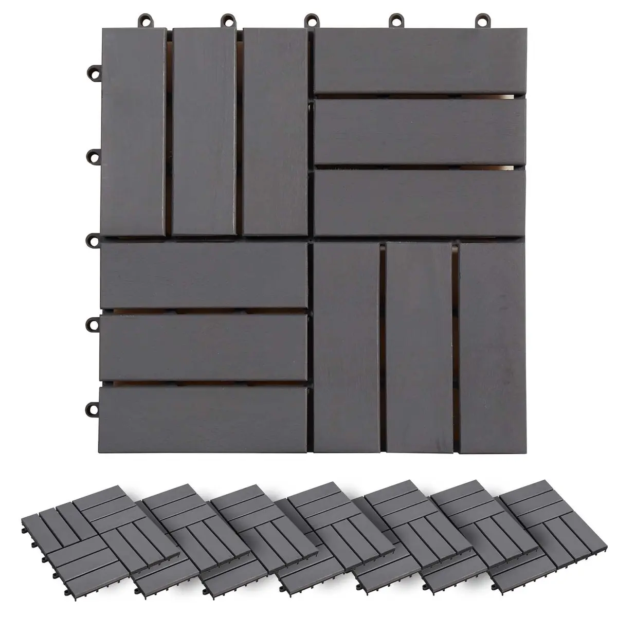 Decking Tiles Acacia Hardwood 30x30cm Grey Interlocking Outdoor Patio