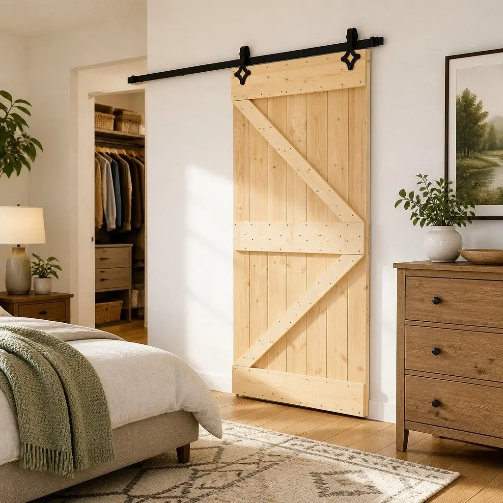 Sliding Door Solid Pine Wood 80 x 210 cm Natural Black Modern Space-Saving Room