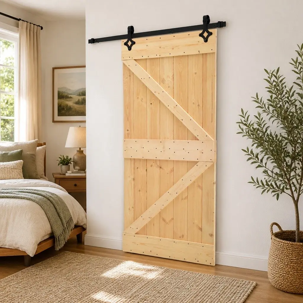 Sliding Door Modern Room Divider 90 x 210 cm Solid Pine Wood Natural Black