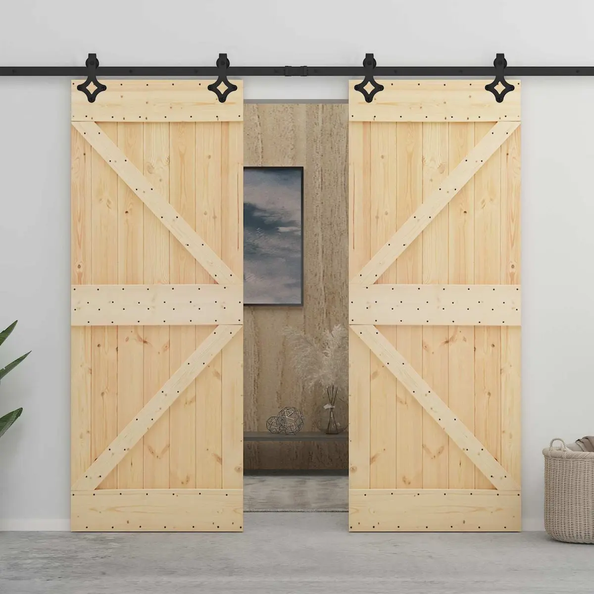Sliding Door Modern Room Divider 90 x 210 cm Solid Pine Wood Natural Black