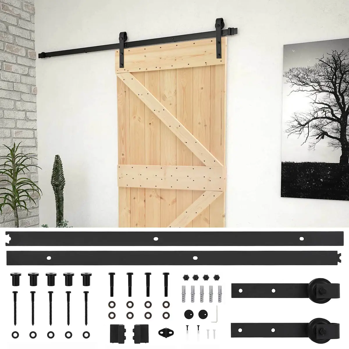 Sliding Door Solid Pine Wood Natural Modern Interior 90 x 210 cm Space-Saving