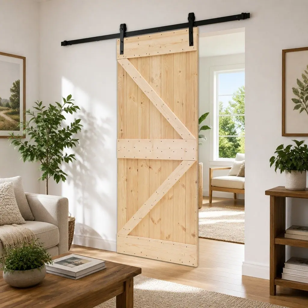 Sliding Door Solid Pine Wood 90 x 210 cm Natural Black Modern Room Divider