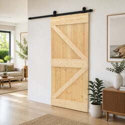 Sliding Door Solid Pine Wood Space Saving Modern Interior 100 x 210 cm Brown