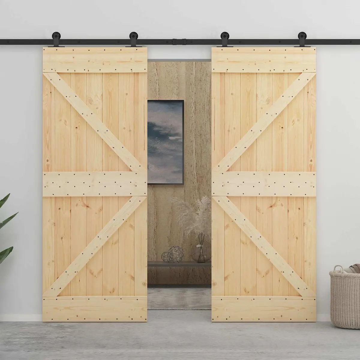Sliding Door Solid Pine Wood Space Saving Modern Interior 100 x 210 cm Brown