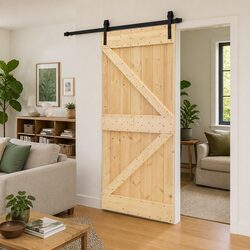 Sliding Door 100 x 210 cm Solid Pine Wood Natural Black Modern Room Divider