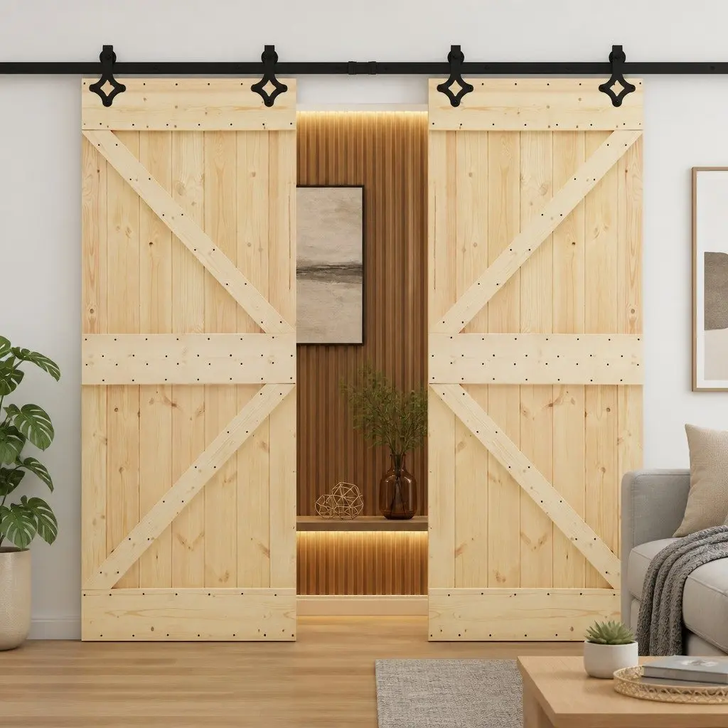 Sliding Door Solid Pine Wood 2 pcs Brown Modern Room Divider Space-Saving Interior