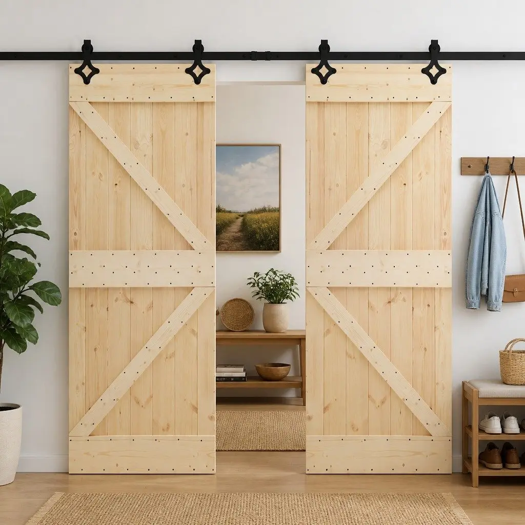 Sliding Door Solid Pine Wood 80 x 210 cm Brown Modern Interior Room