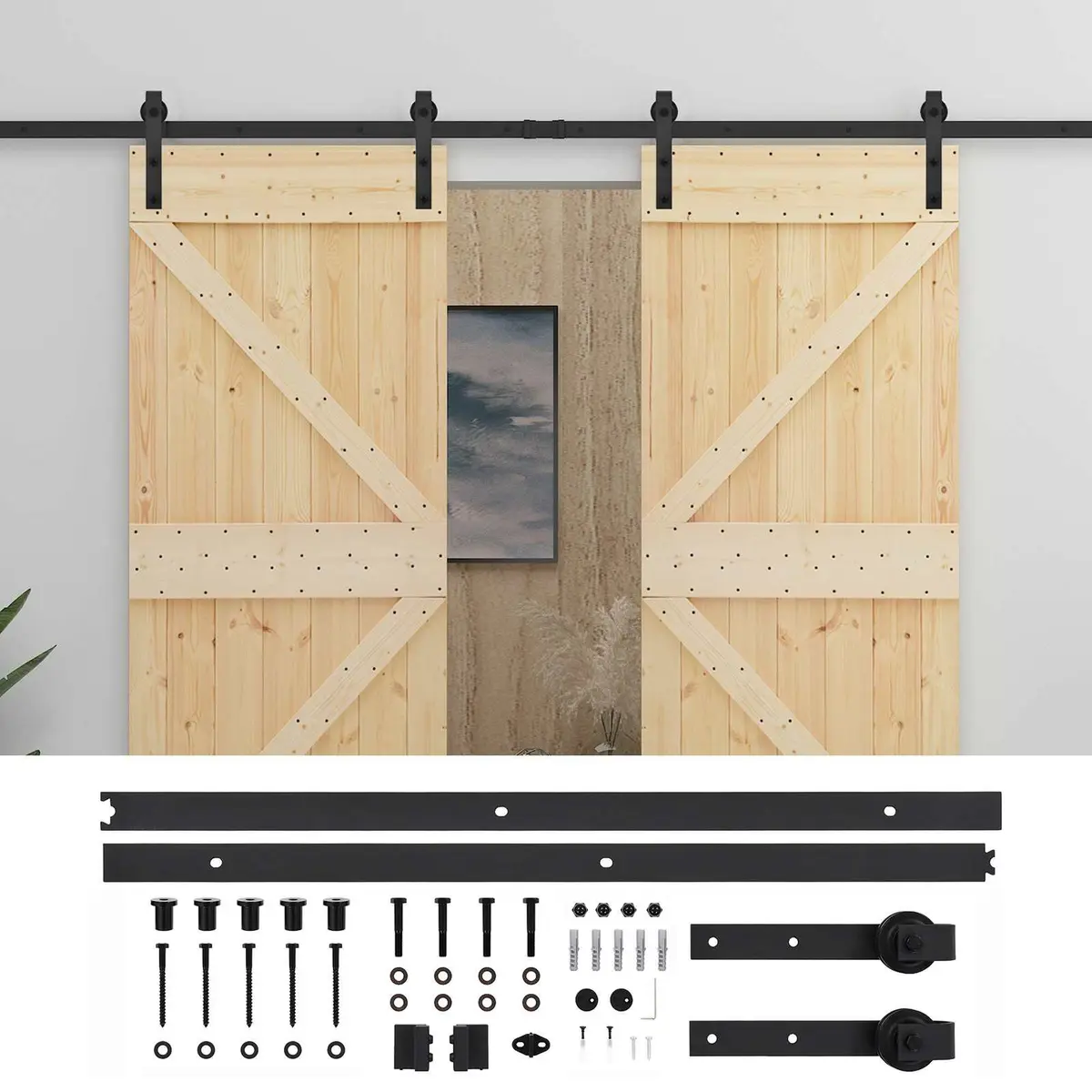 Sliding Door Solid Pine Wood 80 x 210 cm Brown 2 pcs Interior Room Divider