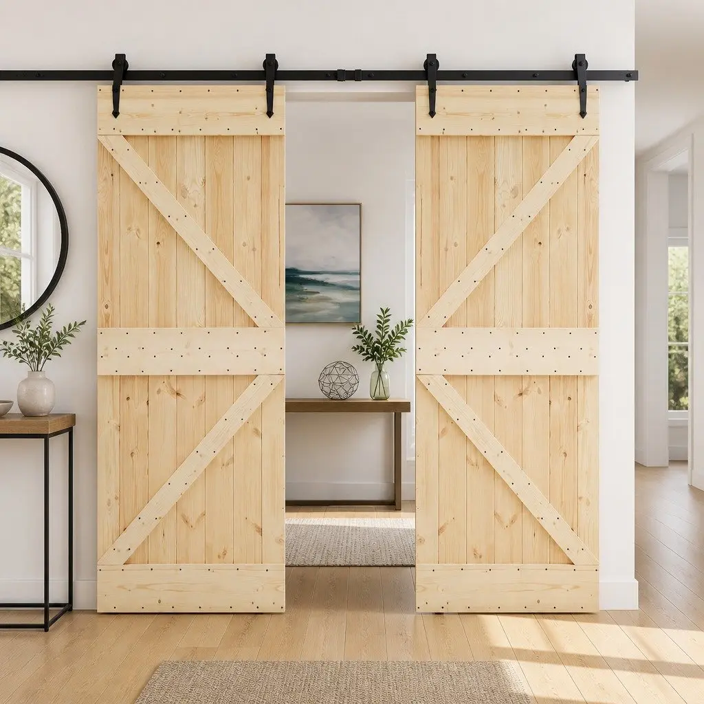Sliding Door 2 pcs 90 x 210 cm Solid Pine Wood Interior Room Door Space Saving