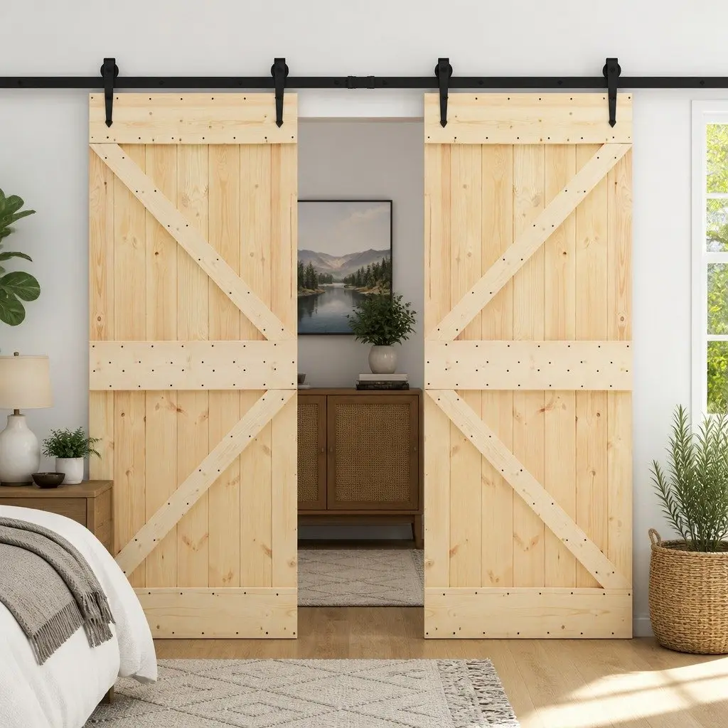 Sliding Door Panels 2 pcs Contemporary Natural Black Solid Pine Wood Room Divider