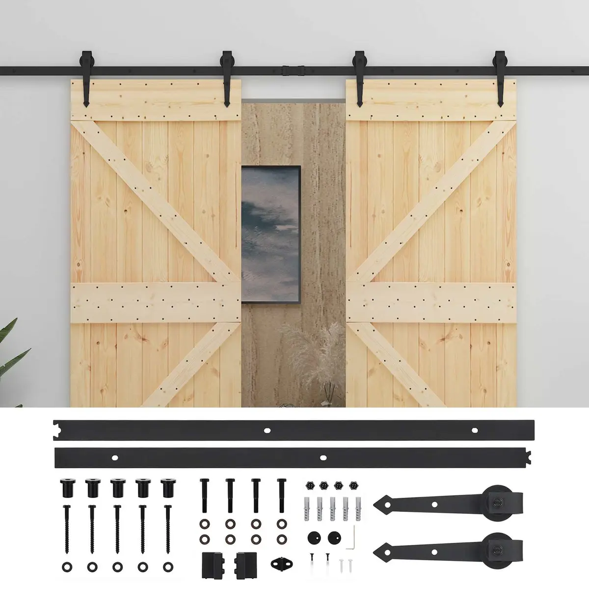 Sliding Door Panels 2 pcs Contemporary Natural Black Solid Pine Wood Room Divider