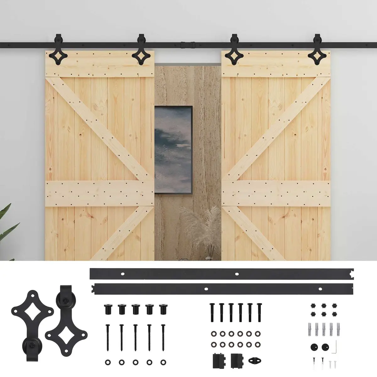Sliding Door Solid Pine Wood Natural 2 pcs Modern Interior Room Divider