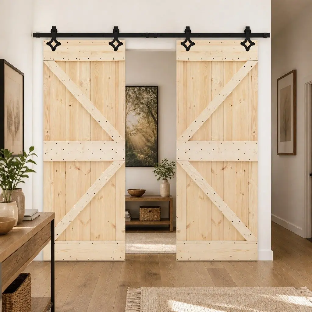 Sliding Door Solid Pine Wood 90 x 210 cm Brown Modern Interior