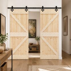 Sliding Door 2 pcs 90 x 210 cm Solid Pine Wood Brown Modern Interior