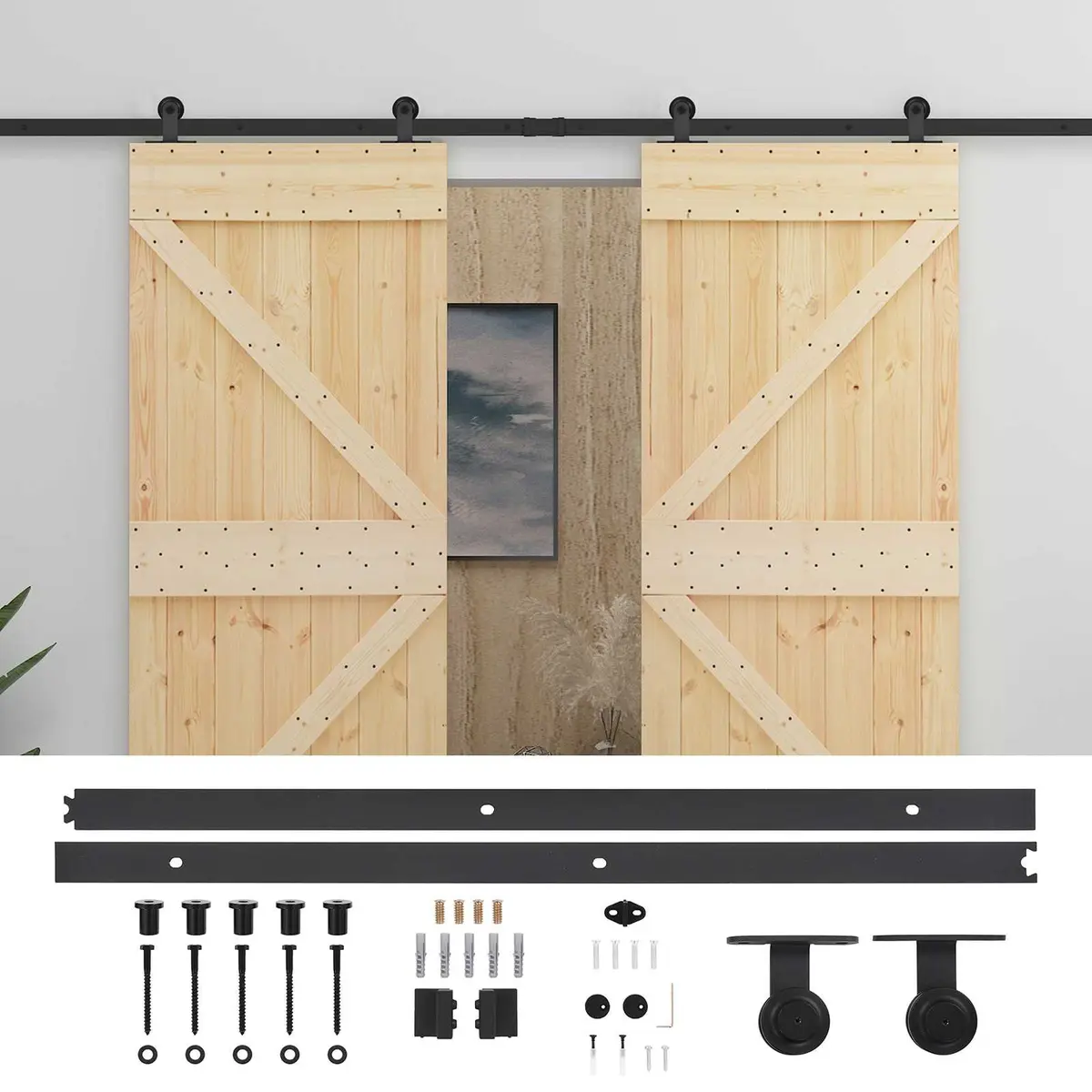 Solid Pine Wood Sliding Door Pair