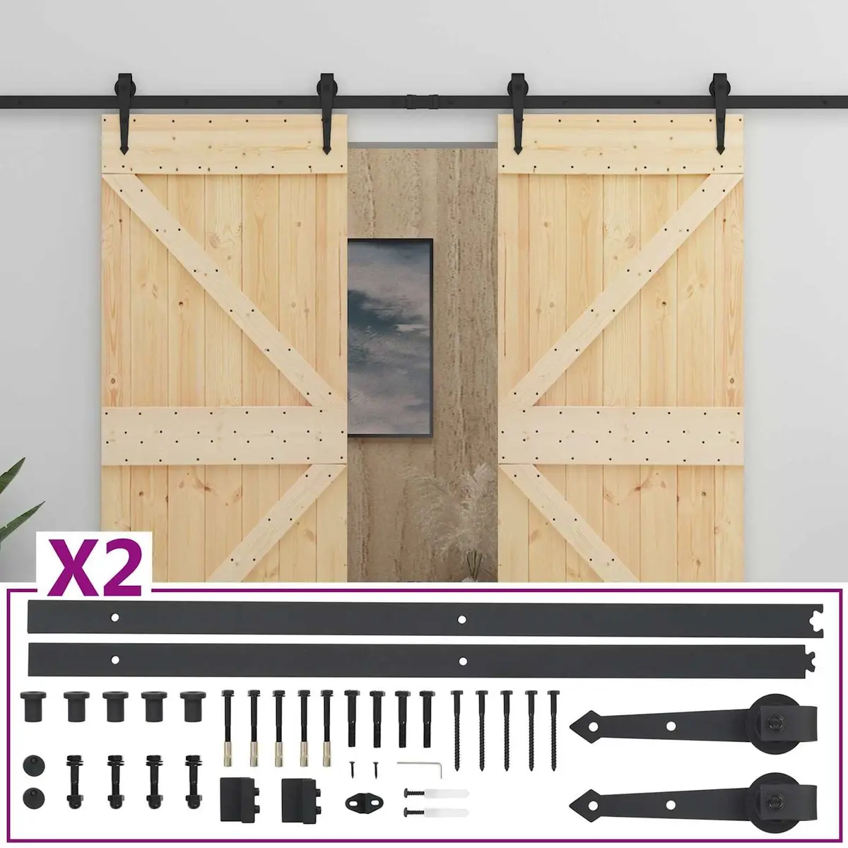 Sliding Door 2 pcs 90 x 210 cm Solid Pine Wood Brown Modern Interior Room