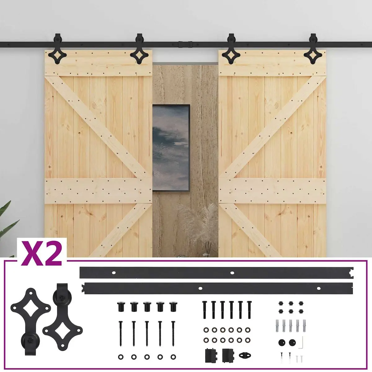 Sliding Door 2 pcs 100 x 210 cm Solid Pine Wood Brown Modern Interior