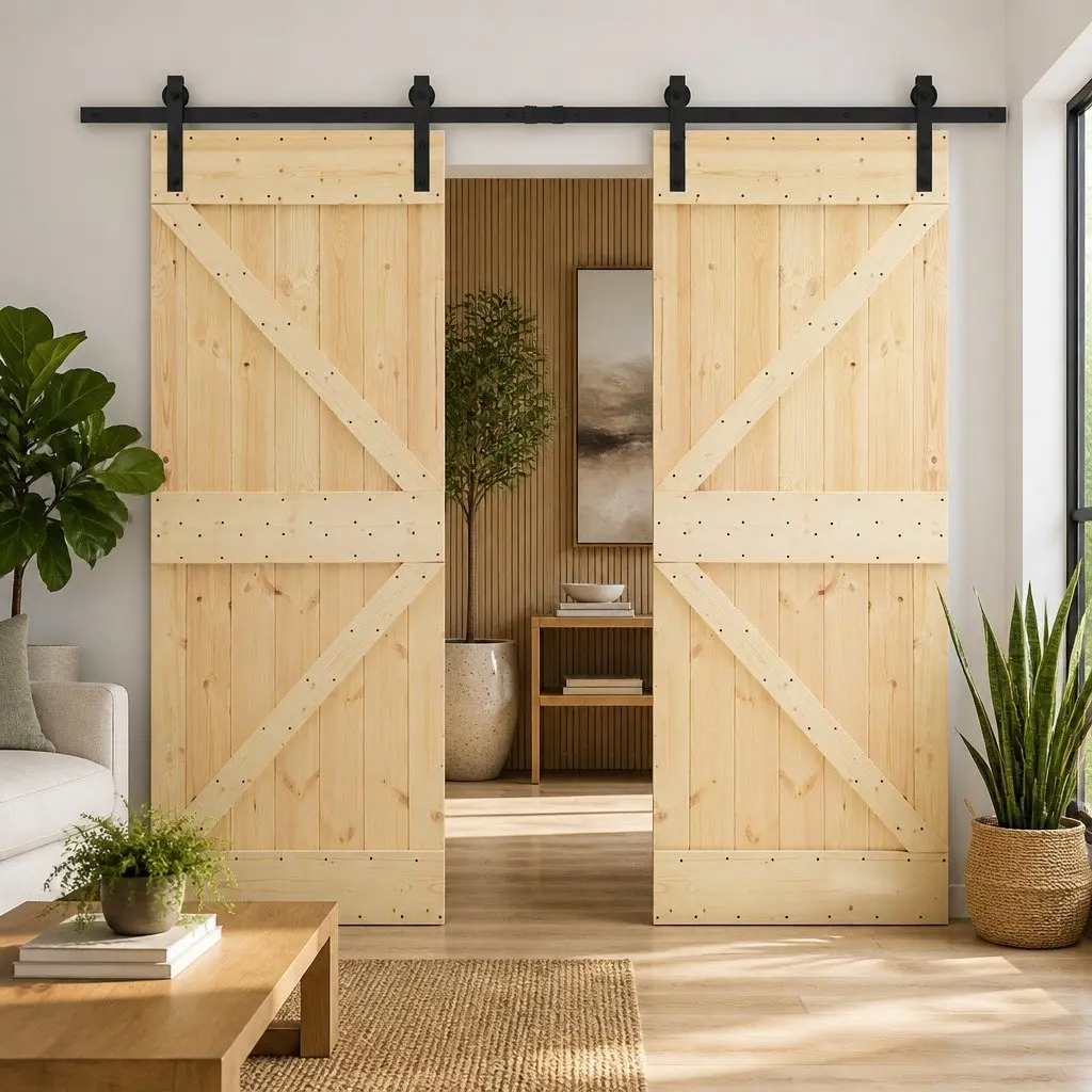 Sliding Door Solid Pine Wood 100 x 210 cm Brown 2 pcs Room Divider Space-Saving