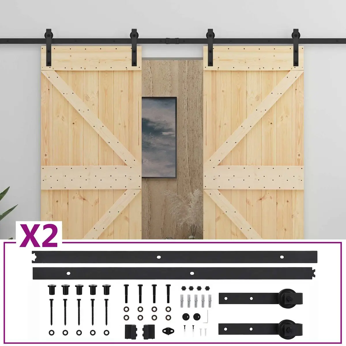 Sliding Door Solid Pine Wood 100 x 210 cm Brown 2 pcs Room Divider Space-Saving