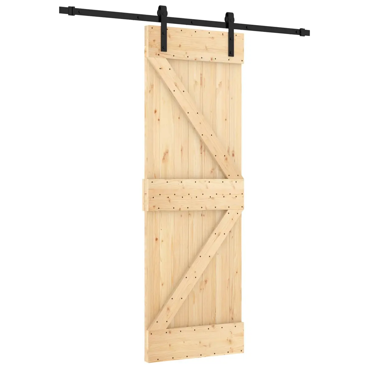 Sliding Door Solid Pine Wood Natural Brown Black 70 x 210 cm Space-Saving Room