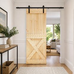 Sliding Door 80 x 210 cm Natural Pine Wood Modern Room Divider Space-Saving