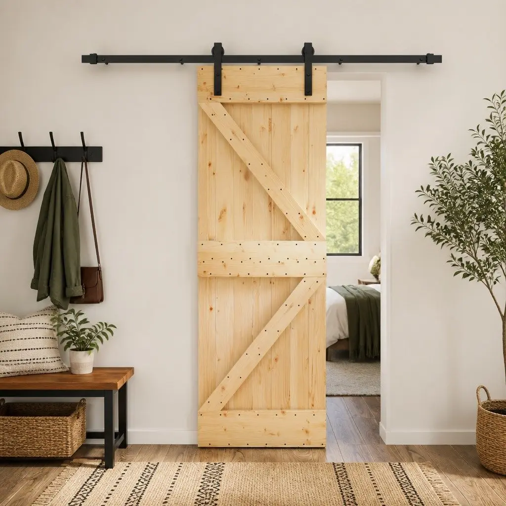 Sliding Room Divider Door Solid Pine Wood 70x210cm Black Powder-Coated Steel Track