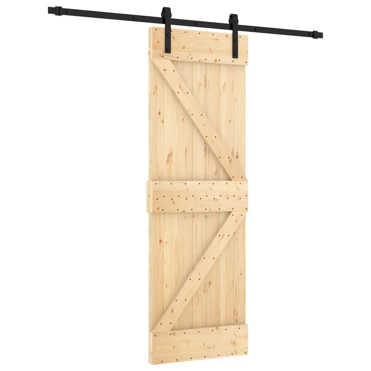 Sliding Room Divider Door Solid Pine Wood 70x210cm Black Powder-Coated Steel Track