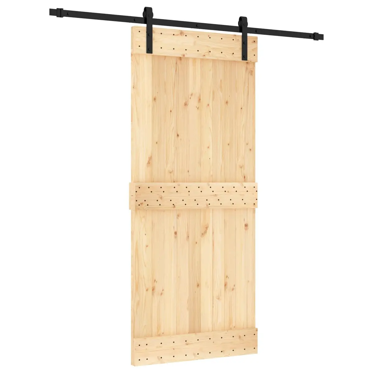 Sliding Door Pine Wood 90 x 210 cm Natural Brown