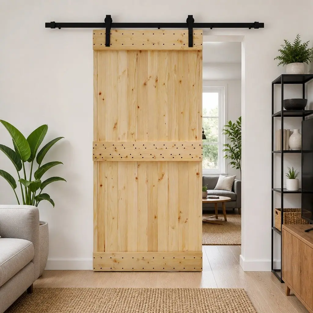Sliding Door Solid Pine Wood 95 x 210 cm Natural Brown