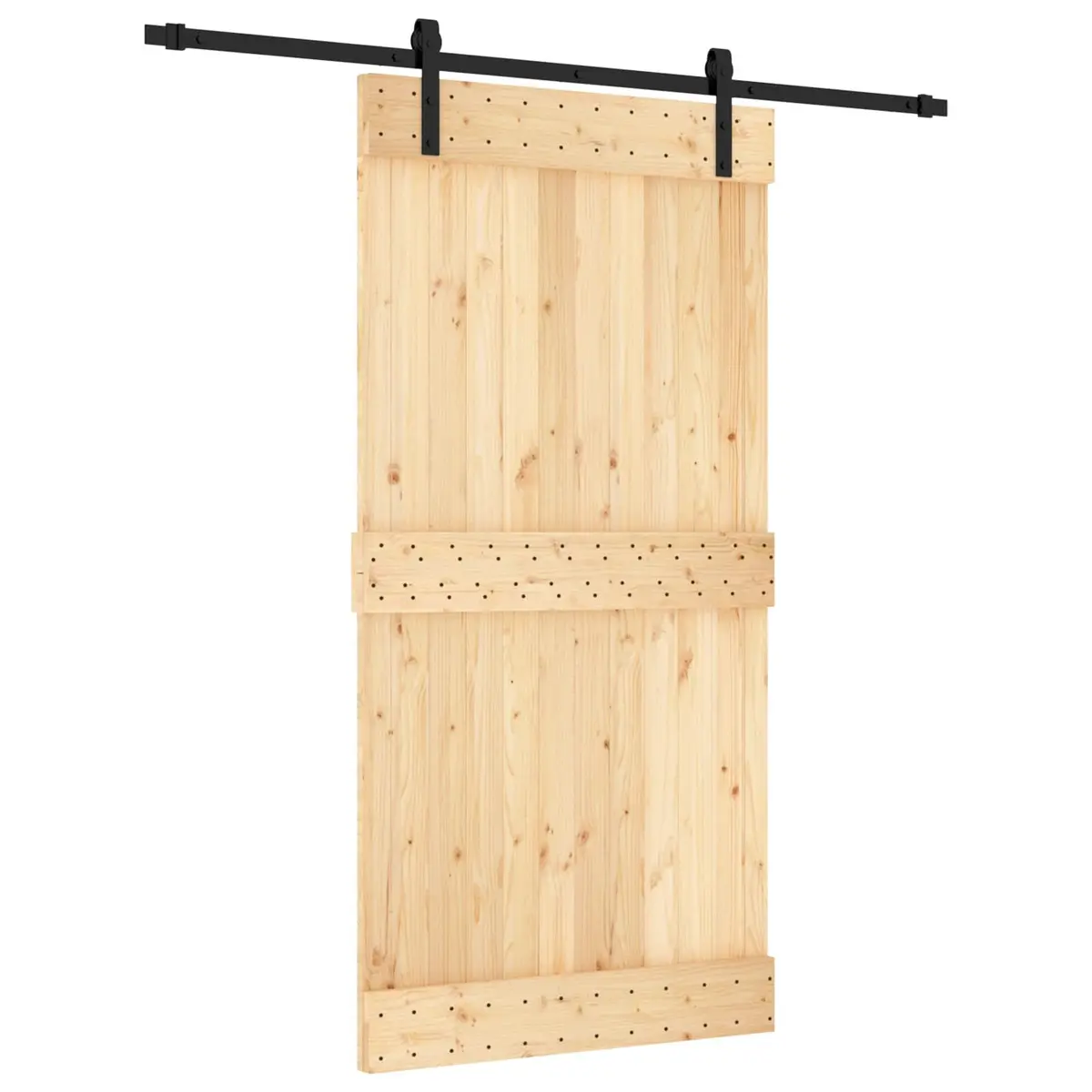 Sliding Door Natural Pine Wood Black Frame 100 x 210 cm Modern Room Divider