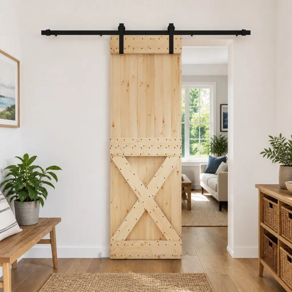 Sliding Door Natural Pine Wood 70 x 210 cm Modern Space-Saving Interior Divider