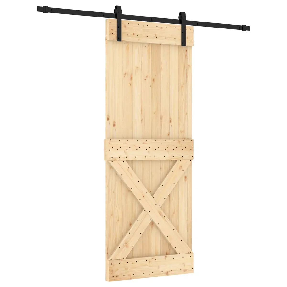 Sliding Door Natural Brown Solid Pine Wood 80 x 210 cm Space-Saving Modern