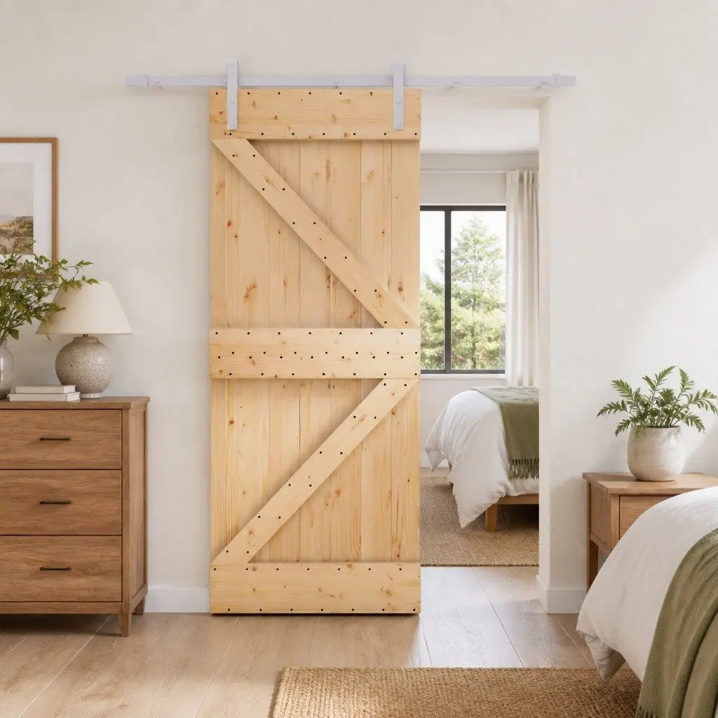 Sliding Door Solid Pine Wood 85 x 210 cm Natural White Modern Room Divider