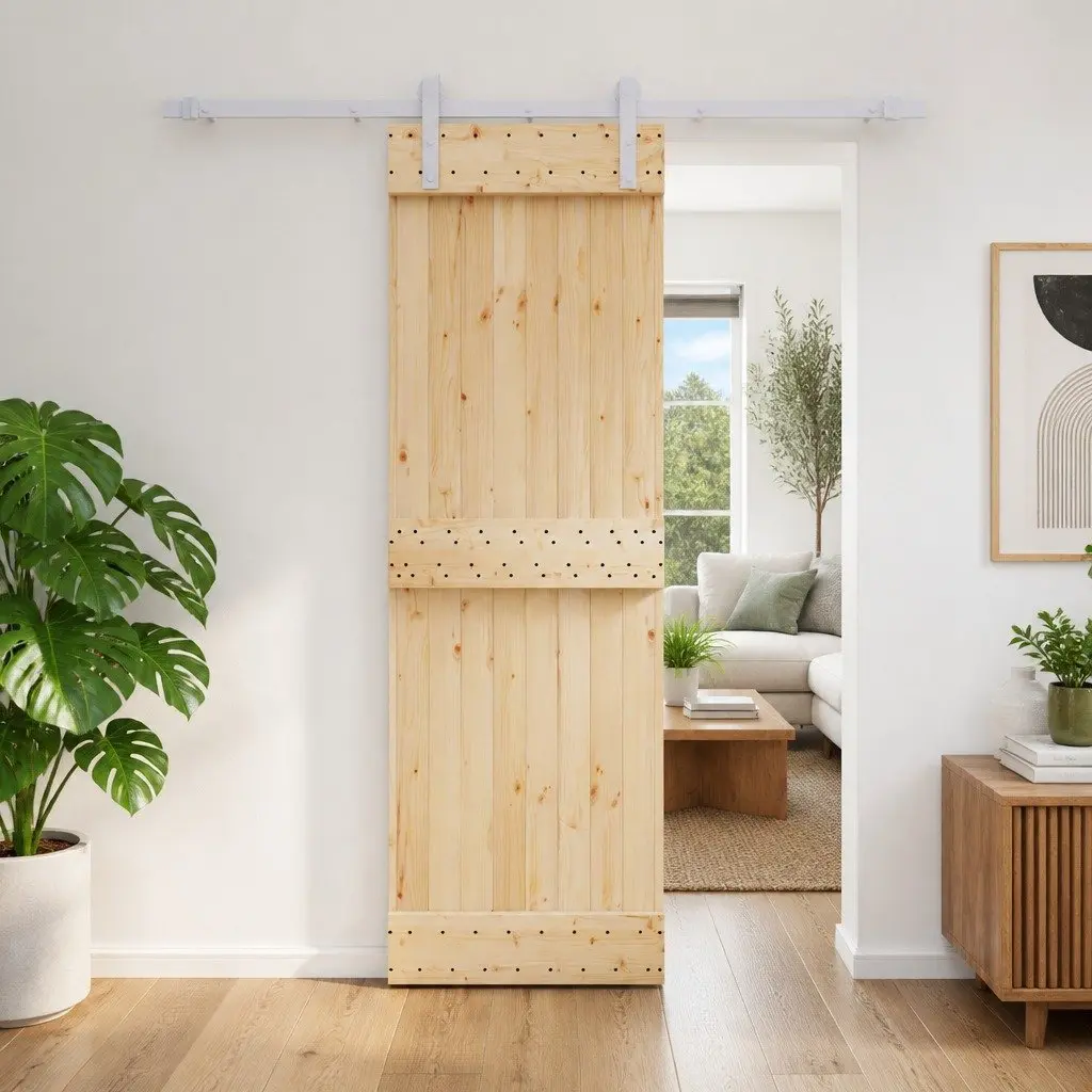 Sliding Door Solid Pine Wood 70 x 210 cm Natural White Modern Room Divider