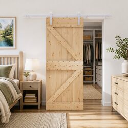 Sliding Door 85 x 210 cm Natural White Solid Pine Wood Top Track Mechanism