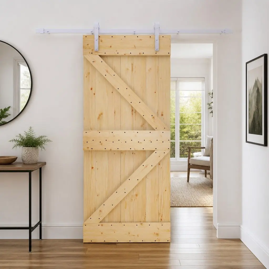 Sliding Door Solid Pine Wood 90 x 210 cm Natural Brown Modern Interior Space