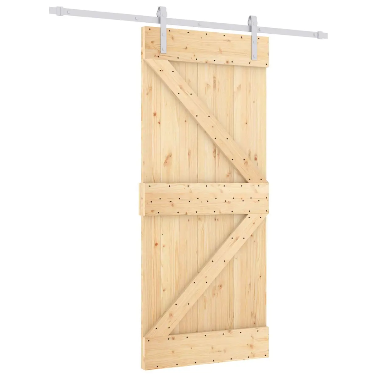 Sliding Door Solid Pine Wood 90 x 210 cm Natural Brown Modern Interior Space