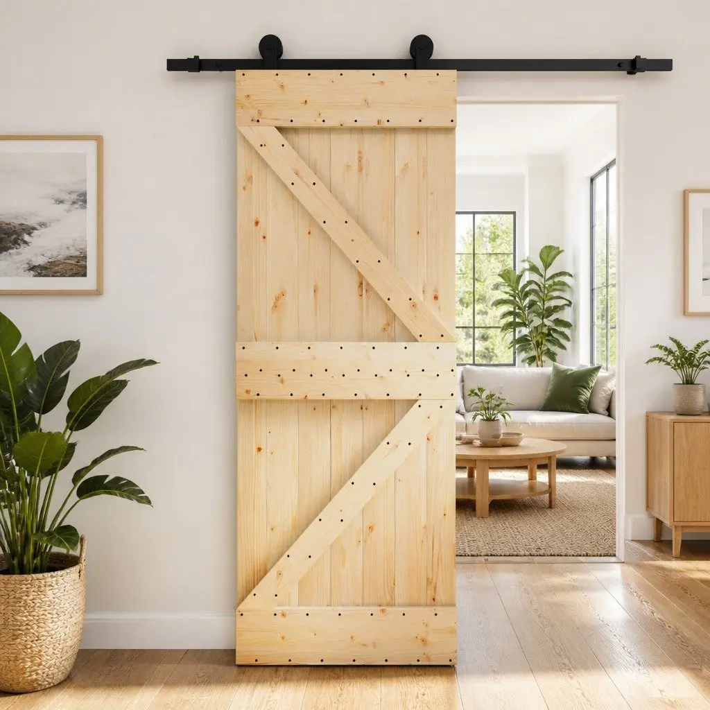 Sliding Door Solid Pine Wood 85 x 210 cm Natural Black Room Divider