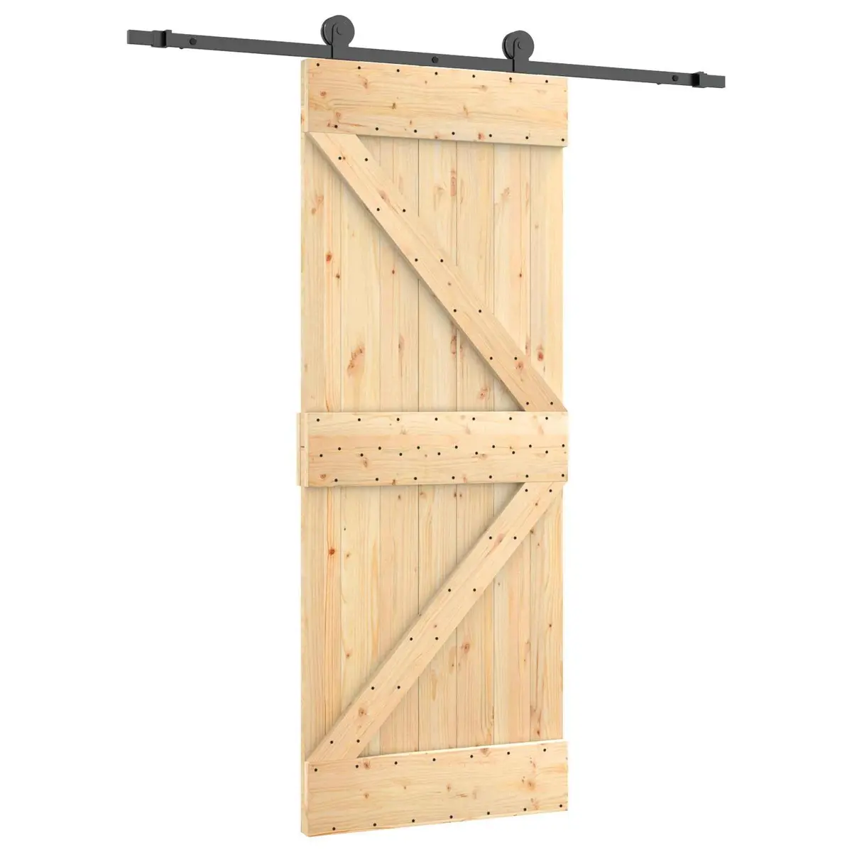 Sliding Door Solid Pine Wood 85 x 210 cm Natural Black Room Divider