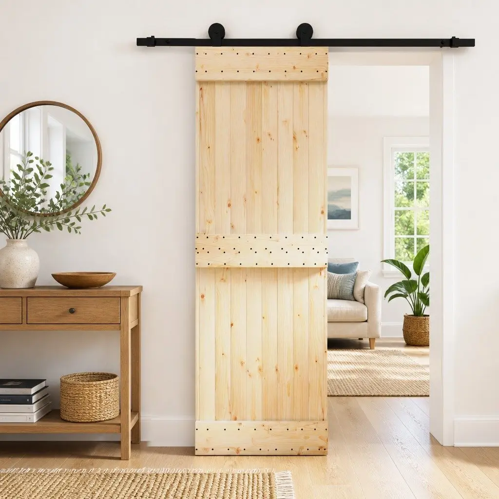 Sliding Door Natural Brown 70 x 210 cm Solid Pine Wood Modern Interior Room