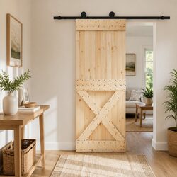 Sliding Door Natural Wood Brown 80 x 210 cm Modern Interior Space-Saving Room