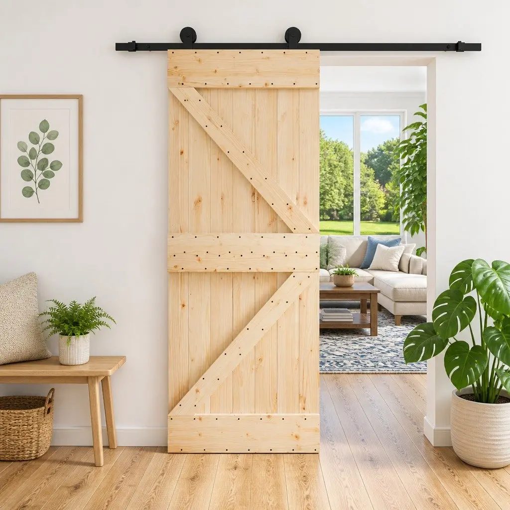 Sliding Door Natural Black Solid Pine Wood 70x210cm Space Saving Room Divider
