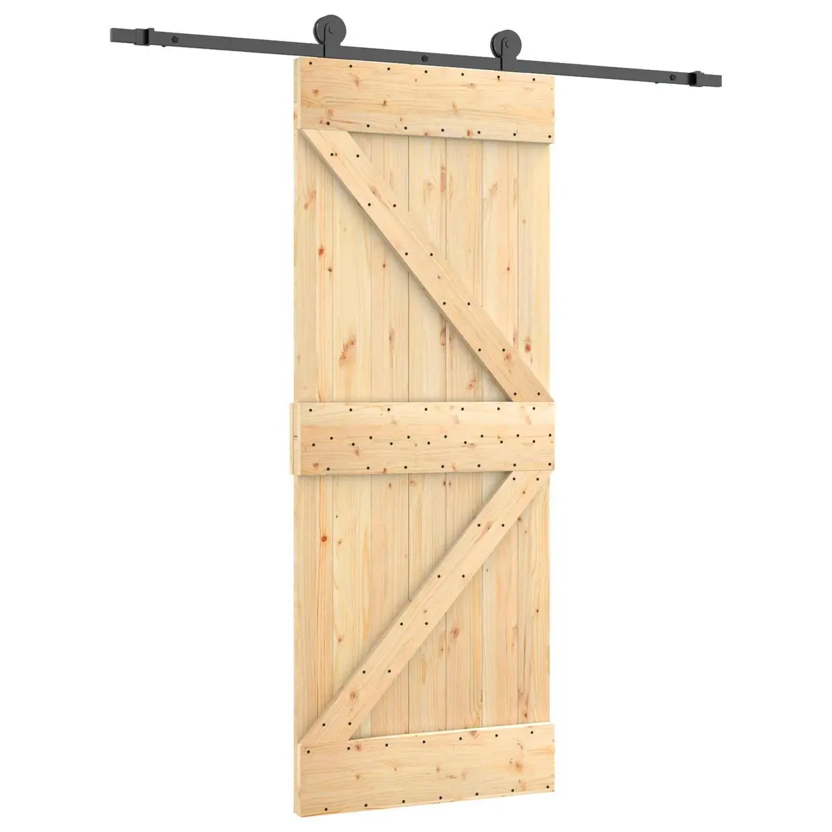 Sliding Door Solid Pine Wood 85 x 210 cm Natural Black Modern Room Divider